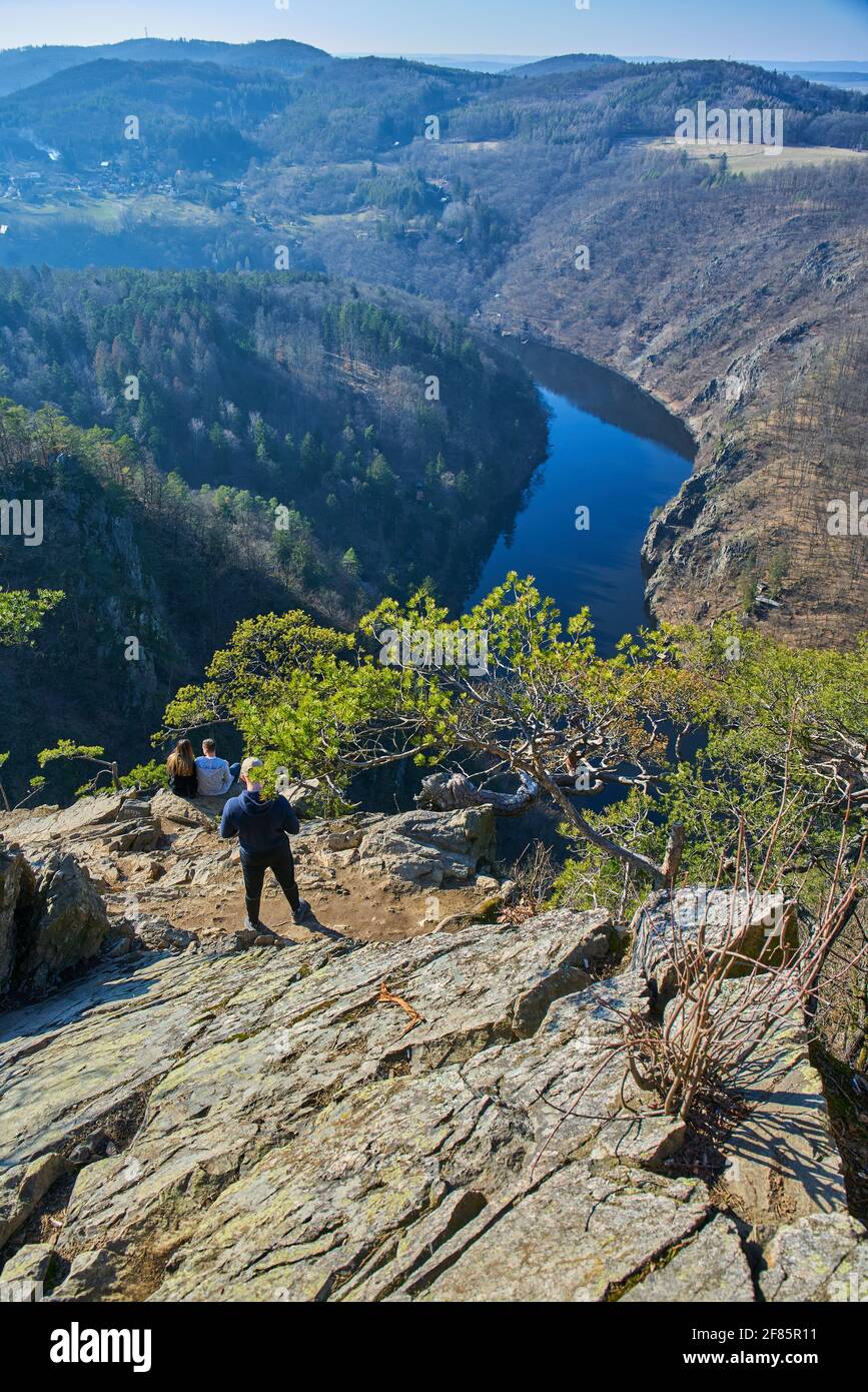 TELETIN, CZECH REPUBLIC - Feb 28, 2021: Lookout to a meandering river in valley Stock Photo