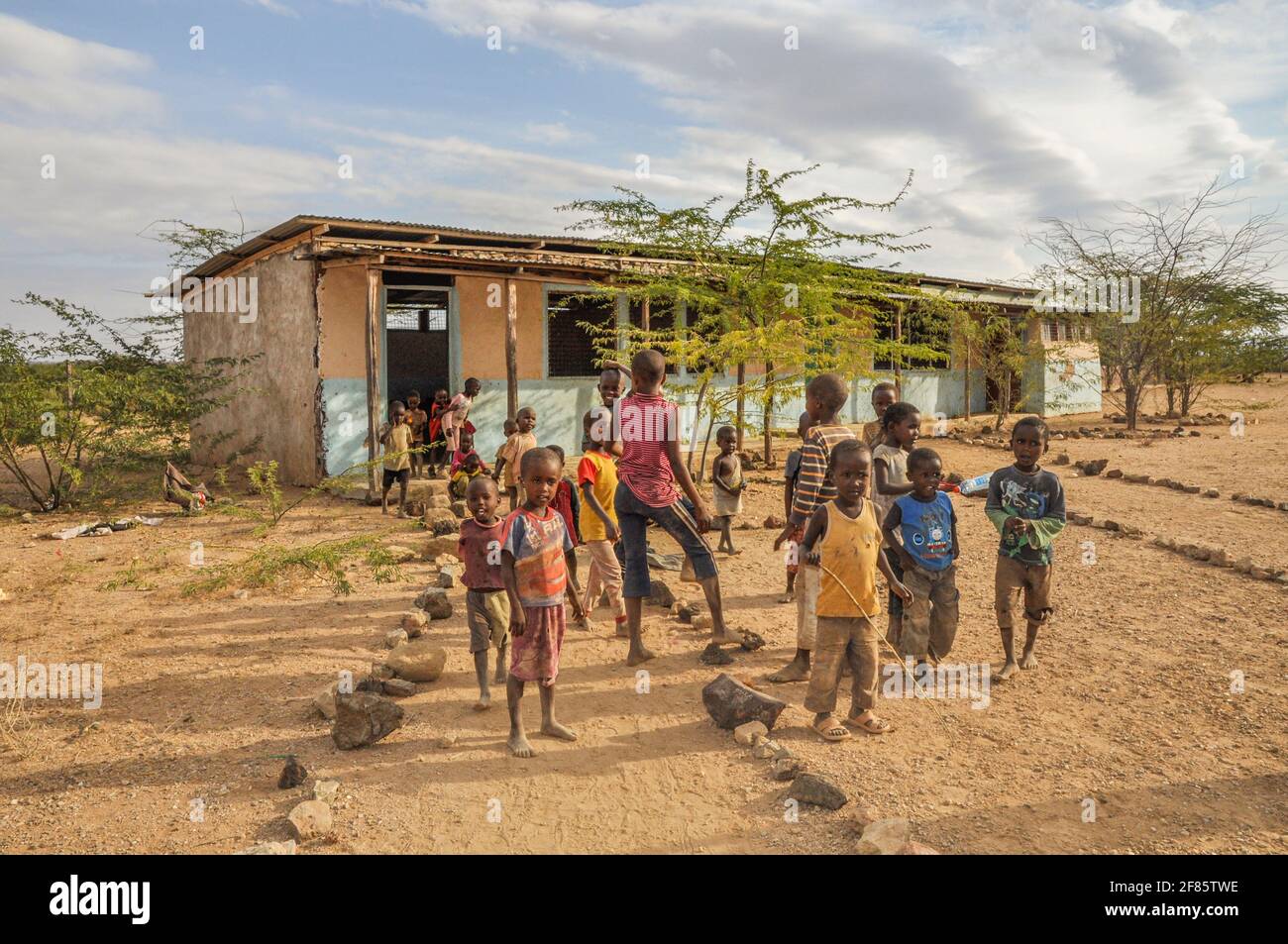 African school children at outside their school Stock Photo