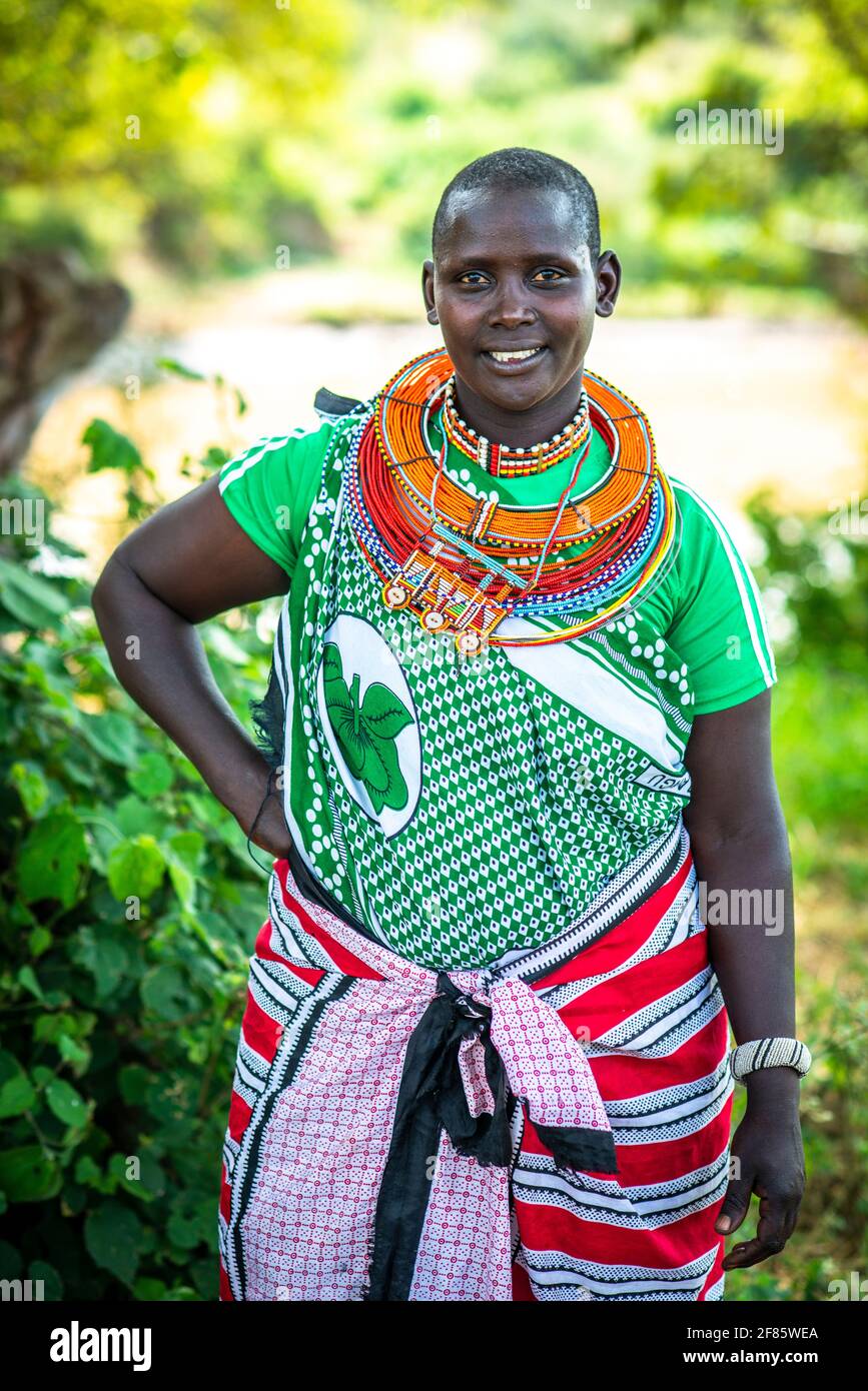 Proud Maasai woman in traditional clothing Stock Photo