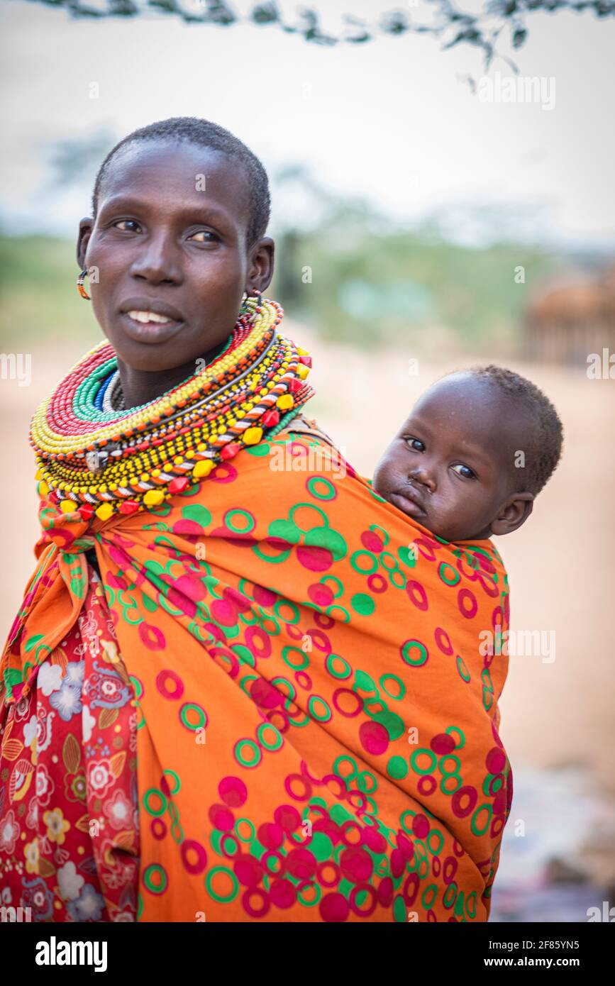 Samburu woman in traditional bead work and clothes Stock Photo