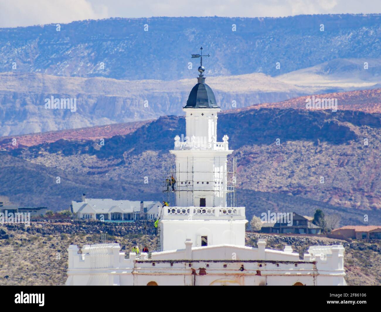 Aerial view of the cityscape of St George with the St. George Utah ...