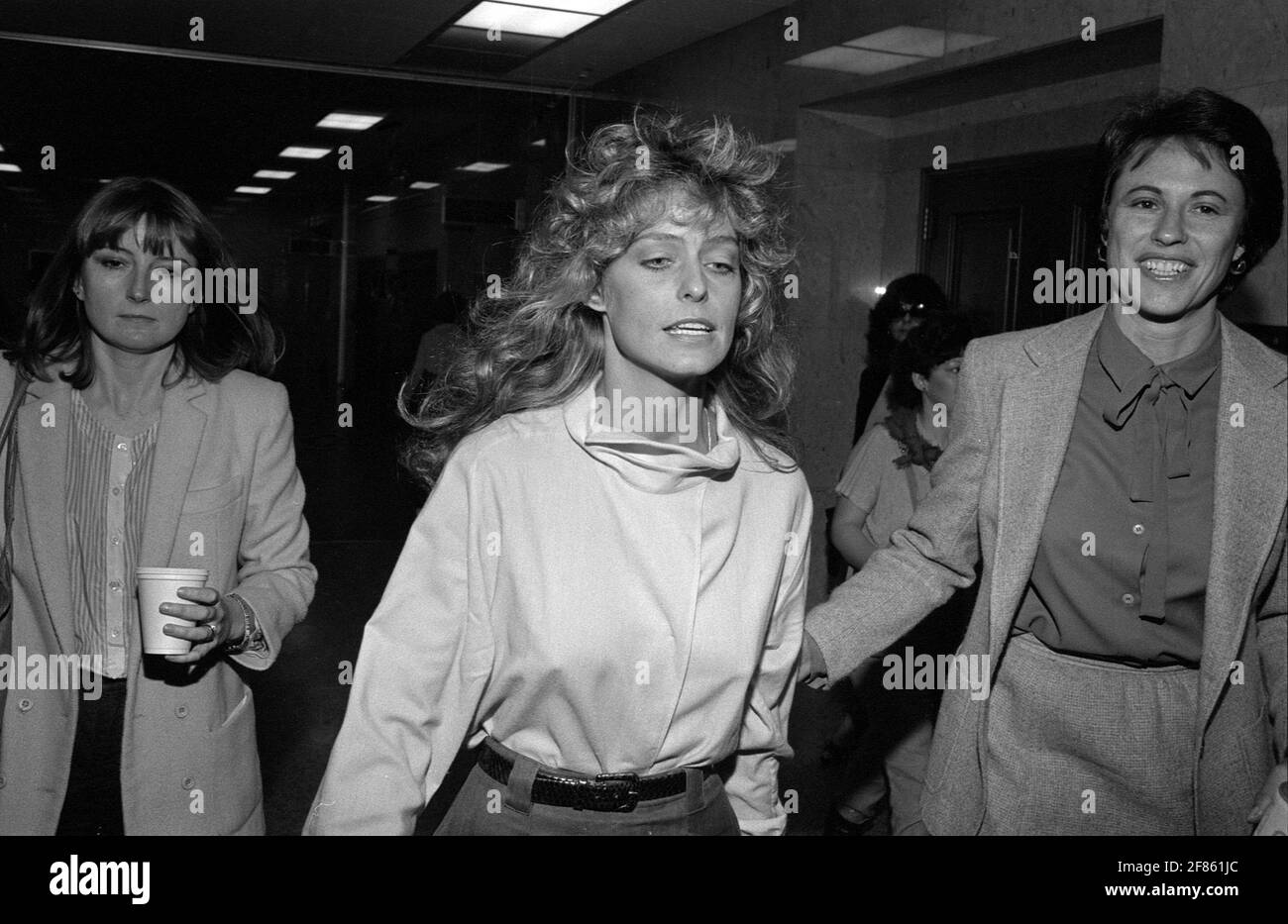 Farrah Fawcett seen in divorce court February 1982. Credit Ralph