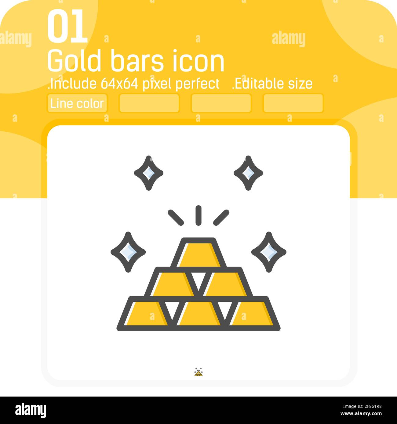 Stack of gold bars or treasure stash icon with line color style isolated on white background. Illustration element thin gold icon Stock Vector