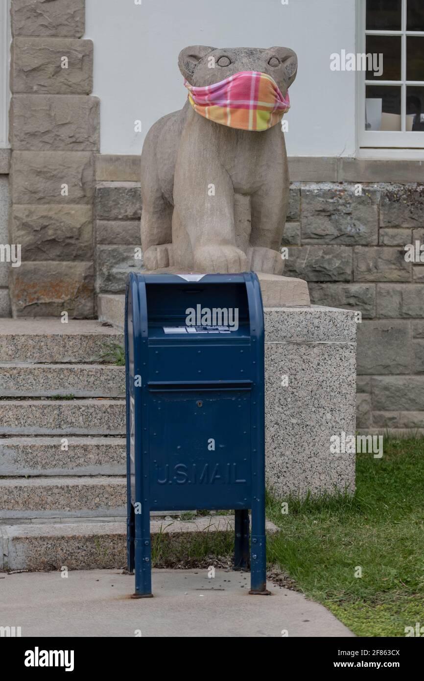 Mammoth Hot Springs, United States July 28, 2020 Masked statue with