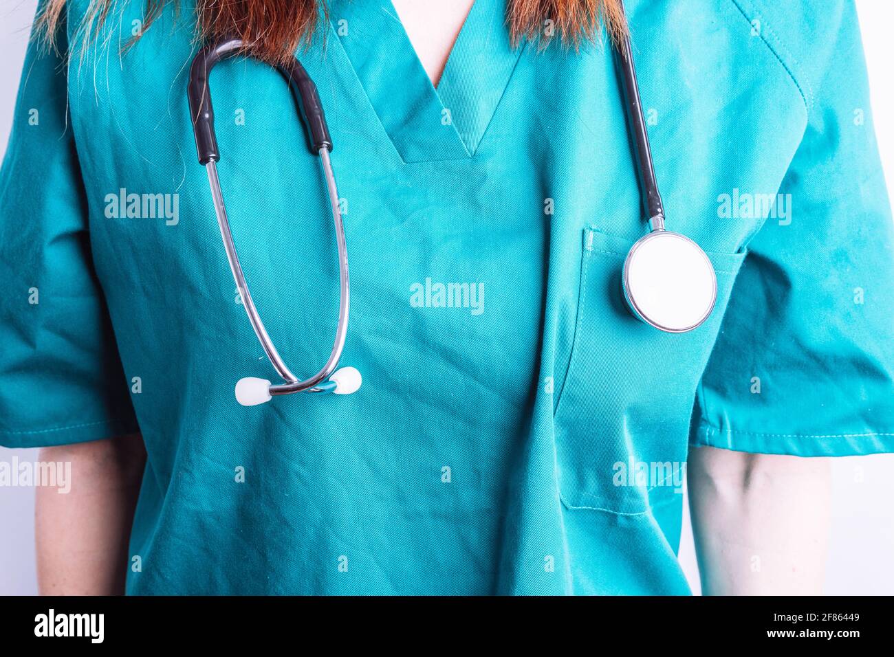 selective view of a stethoscope hanging around a neck medicine concept Stock Photo Alamy