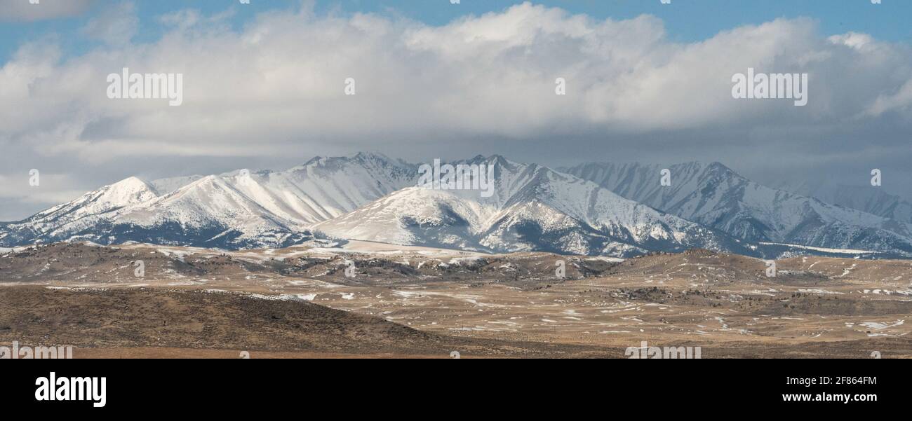 Snow capped mountain in Montana called Crazy Peak Stock Photo