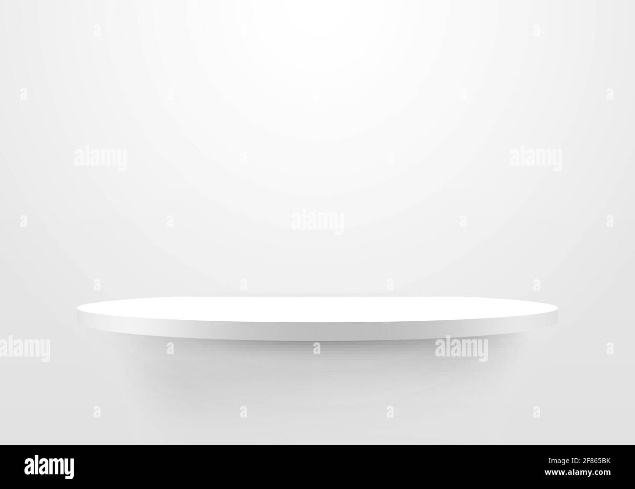 3D empty white shelf on clean wallpaper background. Minimal mockup design for product design presentation, showcase exhibition. Vector illustration Stock Vector