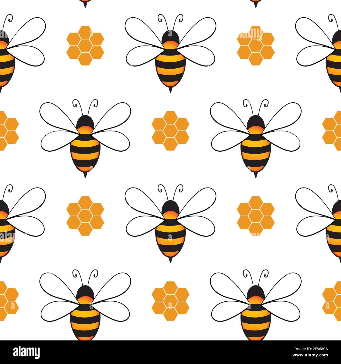 Seamless pattern with bees and honeycombs on white background. Small ...
