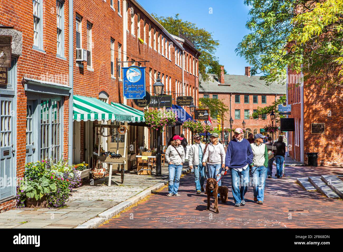 People on the street enjoying Newburyport, Massachusetts Stock Photo