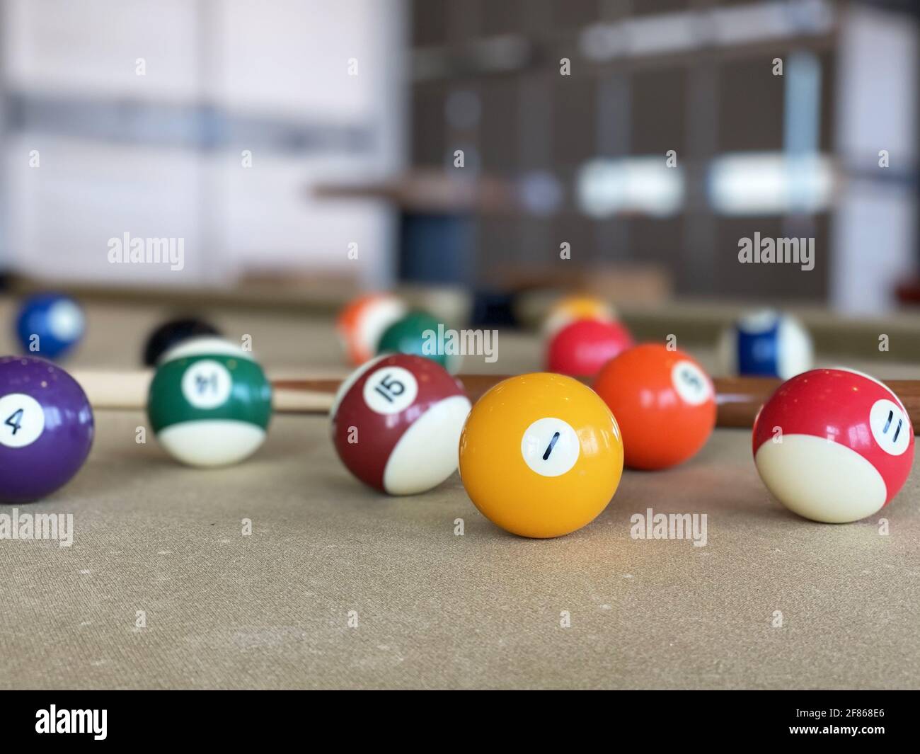 Billiards on Tan Felt Table Stock Photo Alamy
