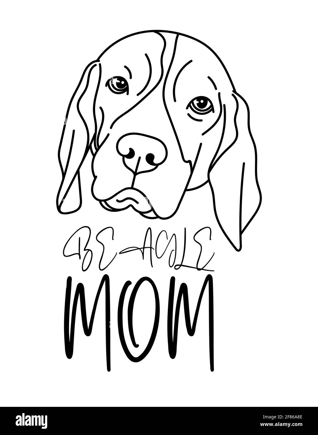 Beagle dog with handwritten text, Beagle mom, isolated on white