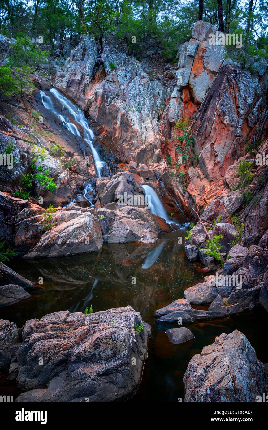 Waterfalls over granite rocks at The Cascades, Crows Nest Creek, Crows