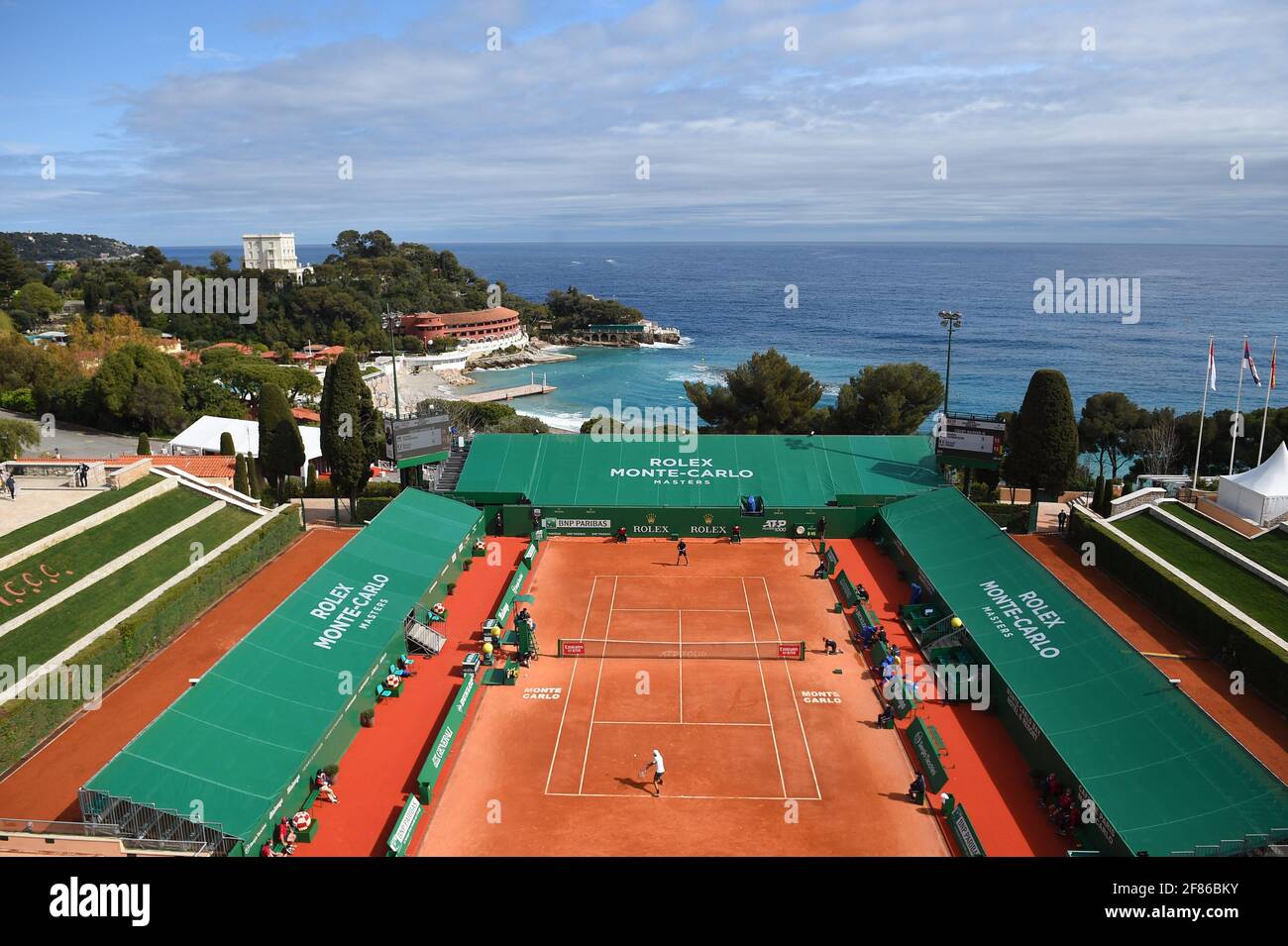 Monaco, Monaco. 11th Apr, 2021. General view of the Center Court at the Monaco  Rolex Masters in Monte Carlo, on April, 11, 2021. Photo by Corinne  Dubreuil/ABACAPRESS.COM Credit: Abaca Press/Alamy Live News