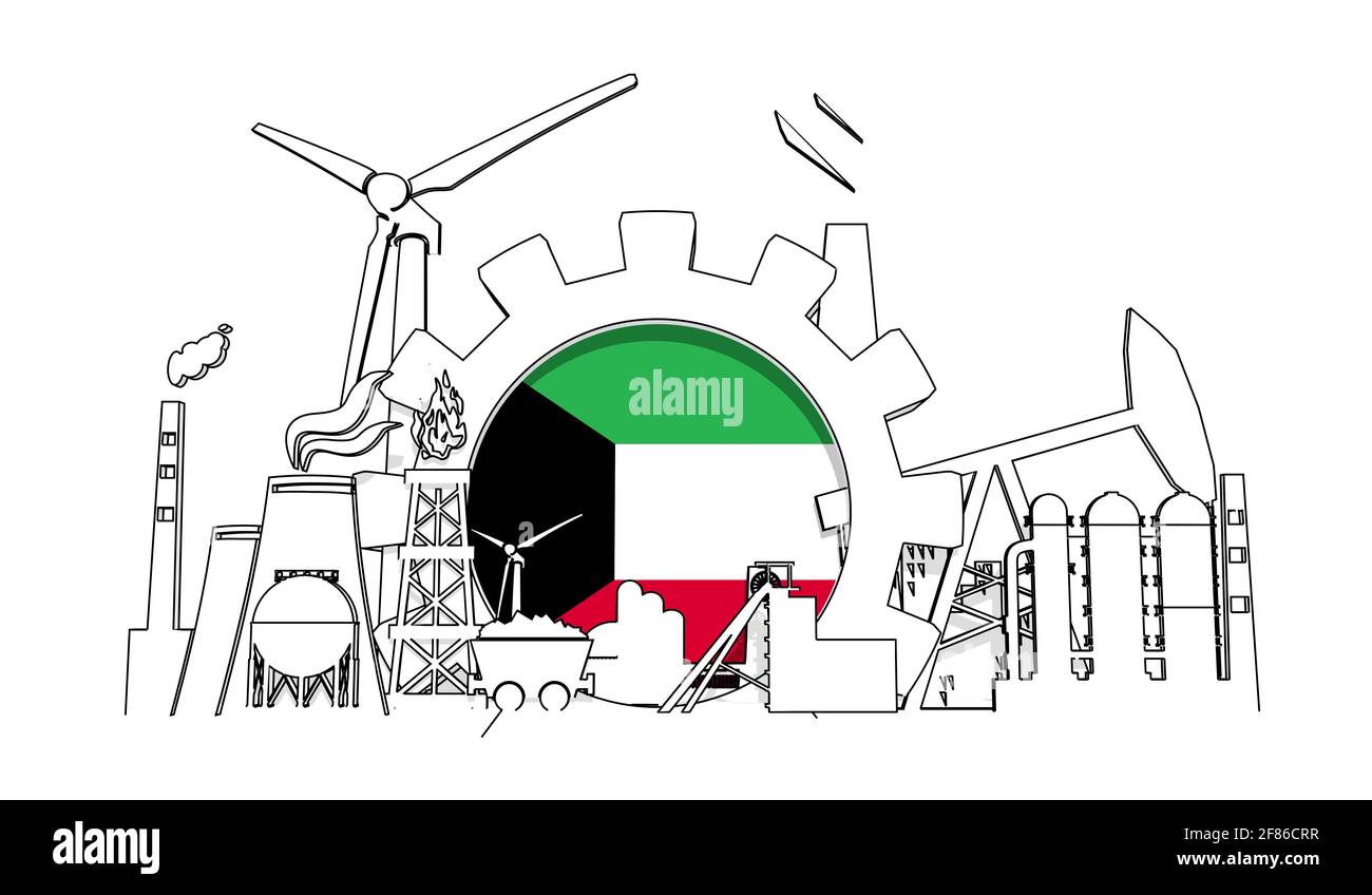 Energy and power industrial concept. Gear with flag of the Kuwait. Energy generation and heavy