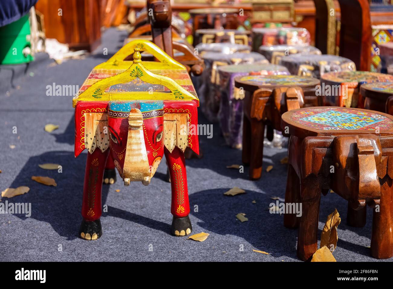 NEW DELHI, INDIA FEBRUARY 2021 Colorful designer table furniture
