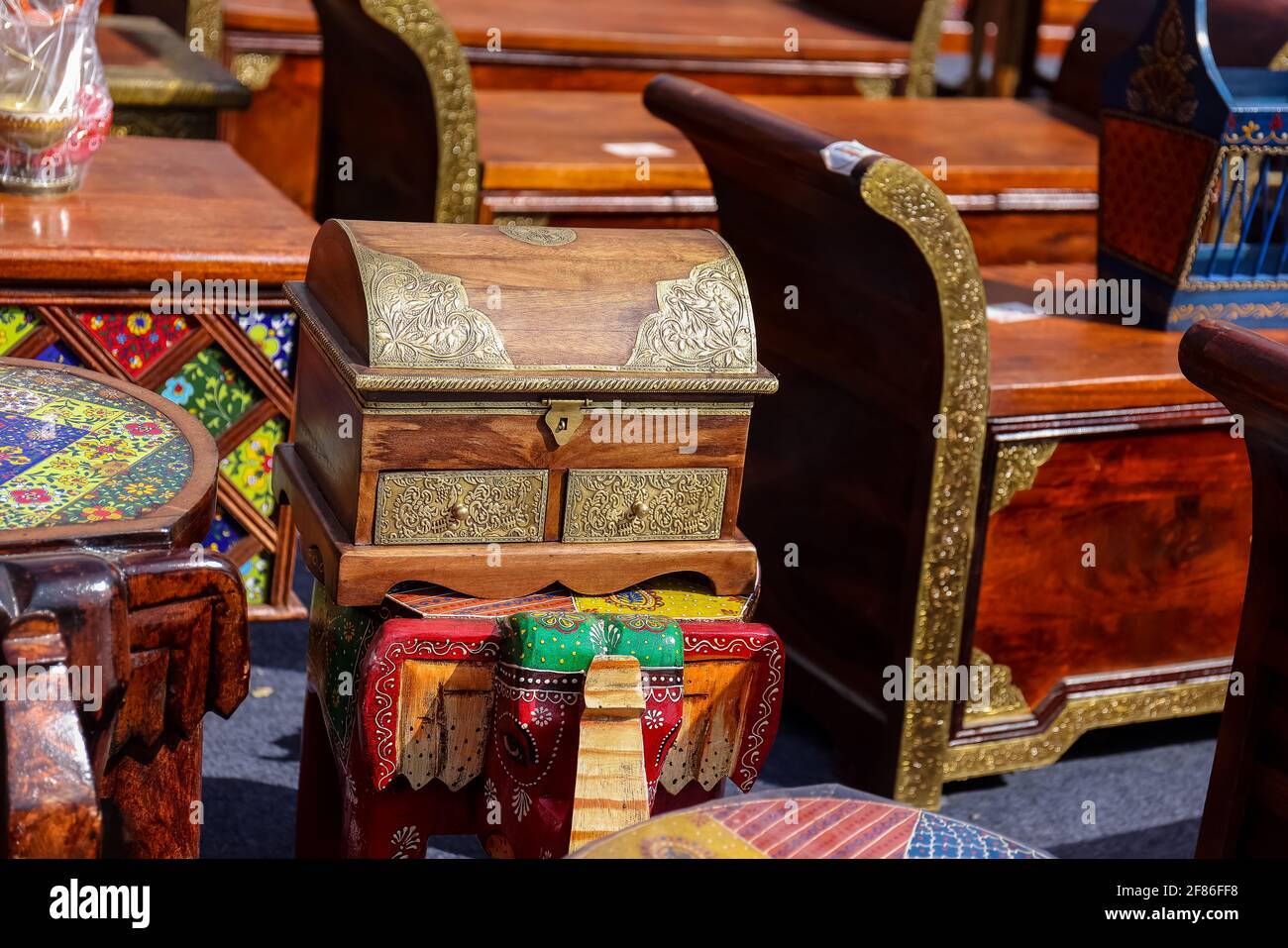 NEW DELHI, INDIA FEBRUARY 2021 Colorful designer table furniture