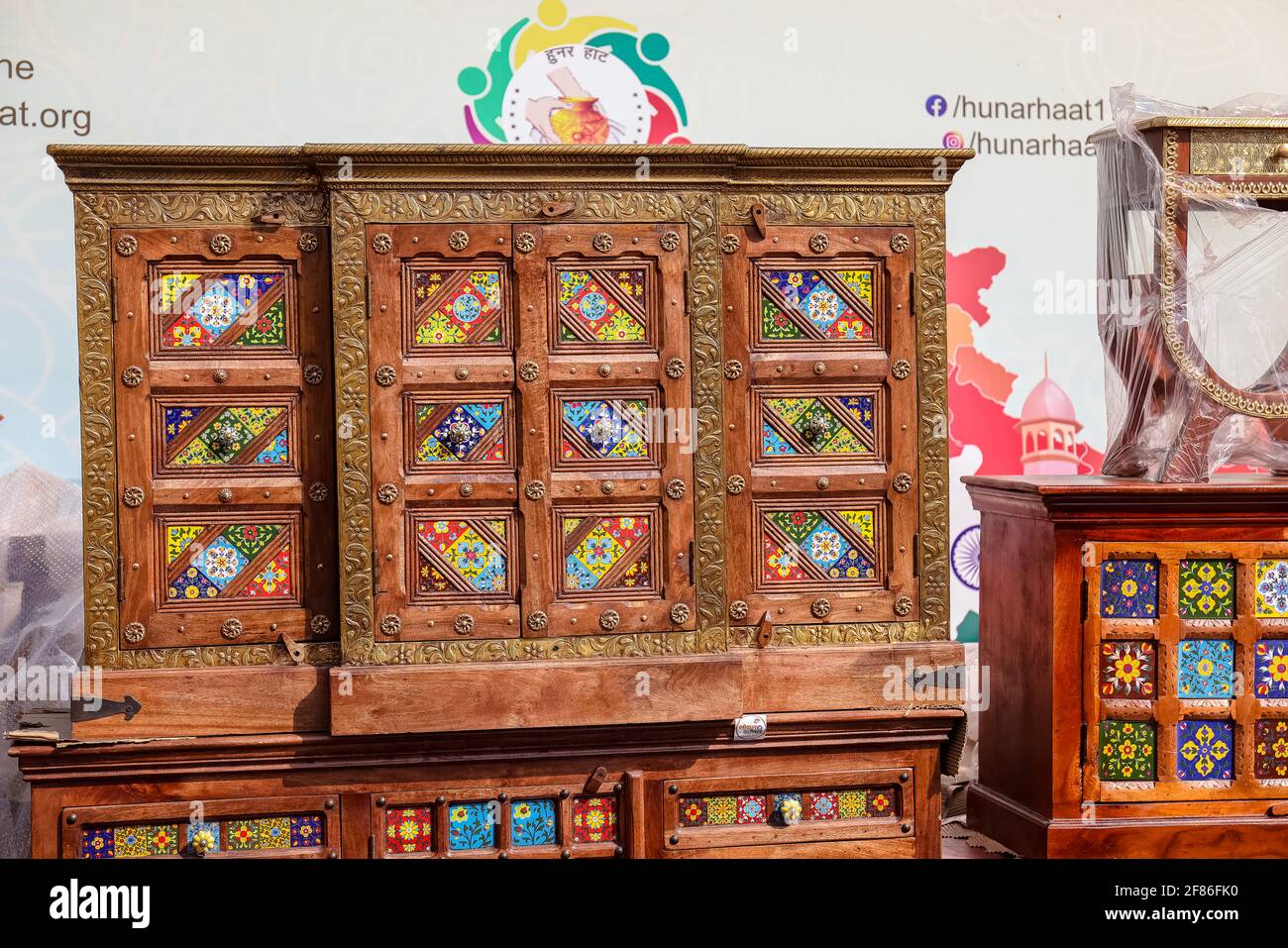 NEW DELHI, INDIA FEBRUARY 2021 Colorful designer table furniture