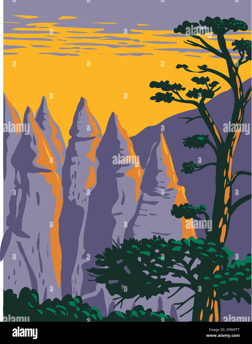 WPA Poster Art of the cone shaped formations of Kasha-Katuwe Tent Rocks National Monument located in Santa Fe, New Mexico done in works project admini Stock Vector