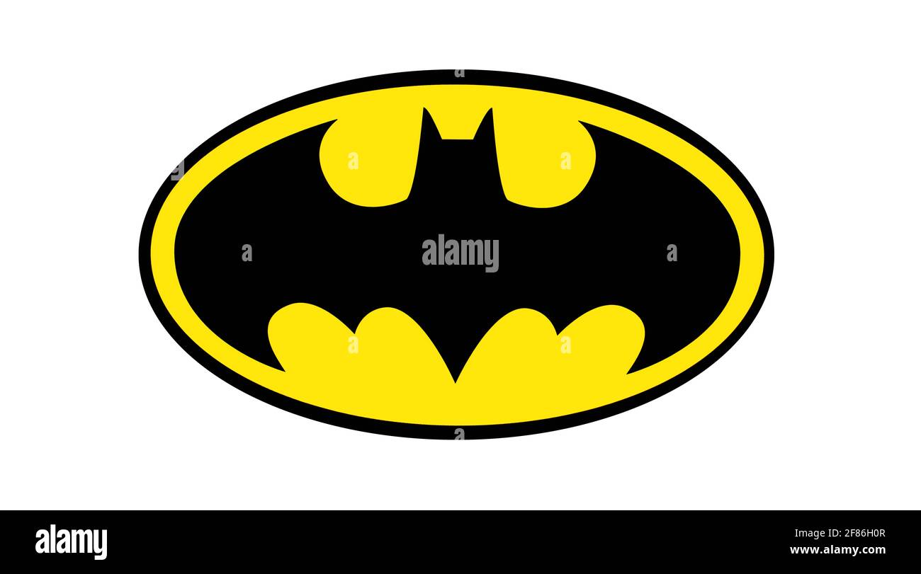Famous Batman logo to celebrate the Batman's 80th birthday isolated on white background. Stock Photo