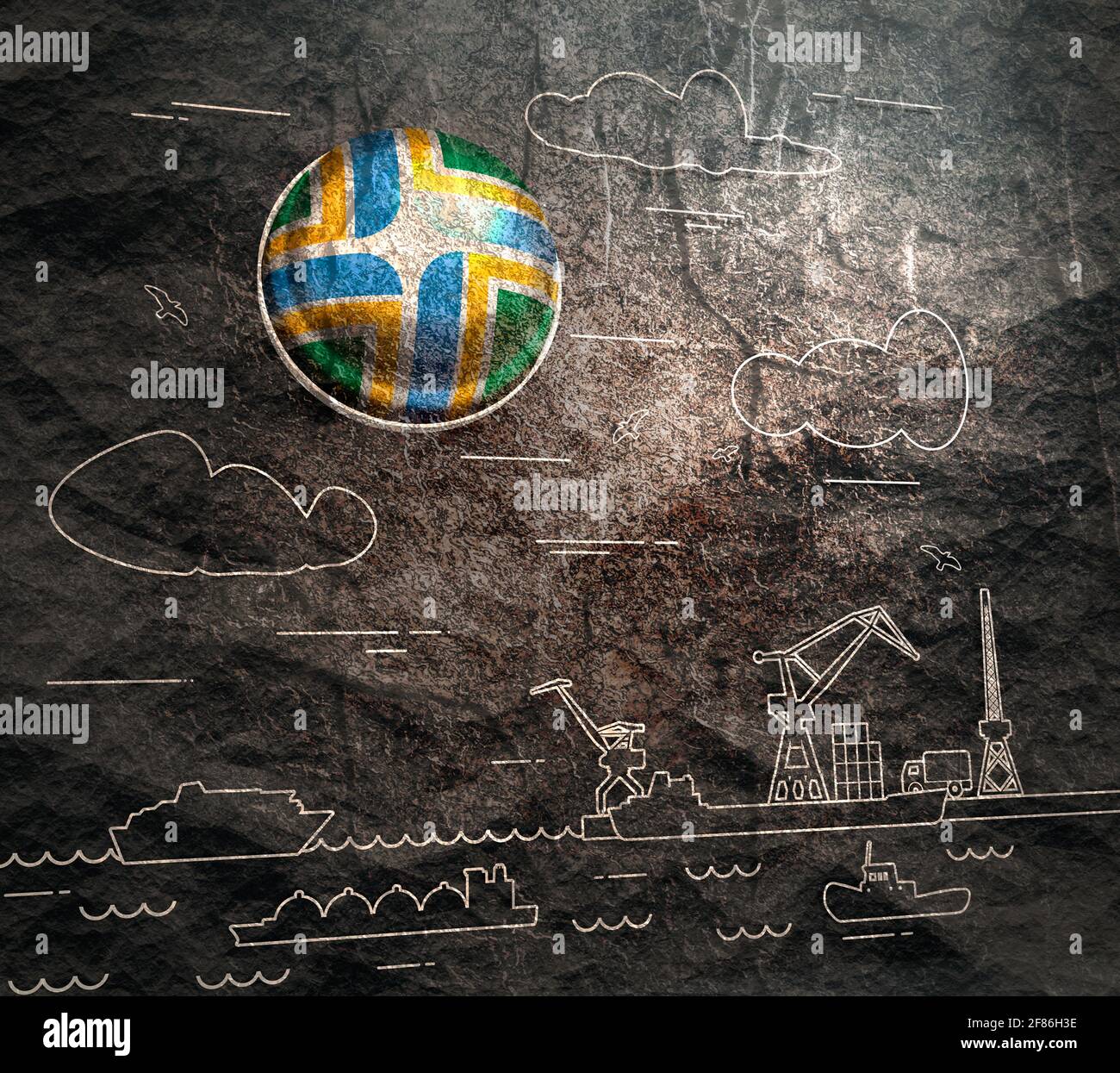 Sea port, marine cargo terminal, freight vessels or ships carrying ...