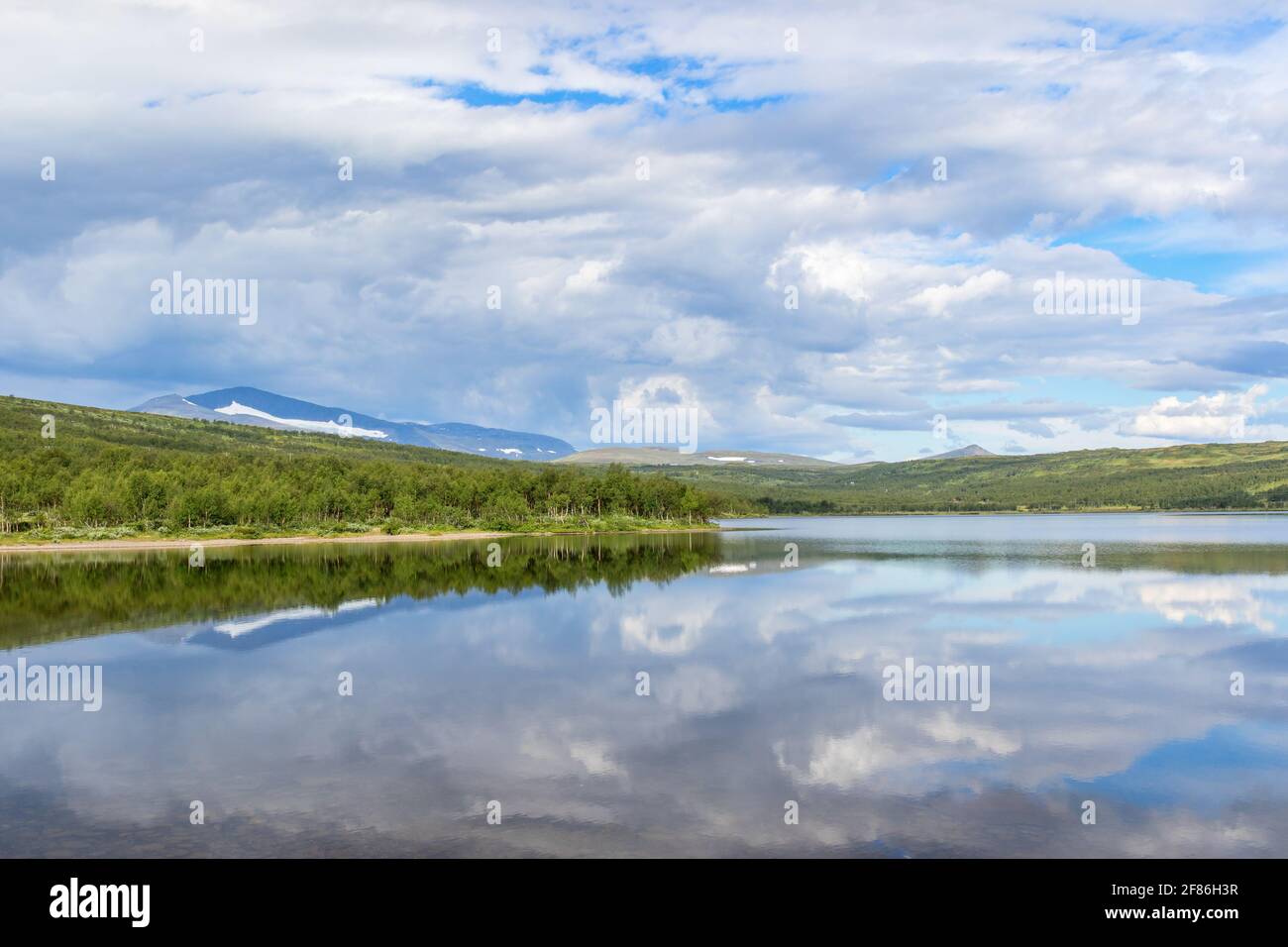 Water reflection in a lake in the Helags mountains in Sweden Stock Photo