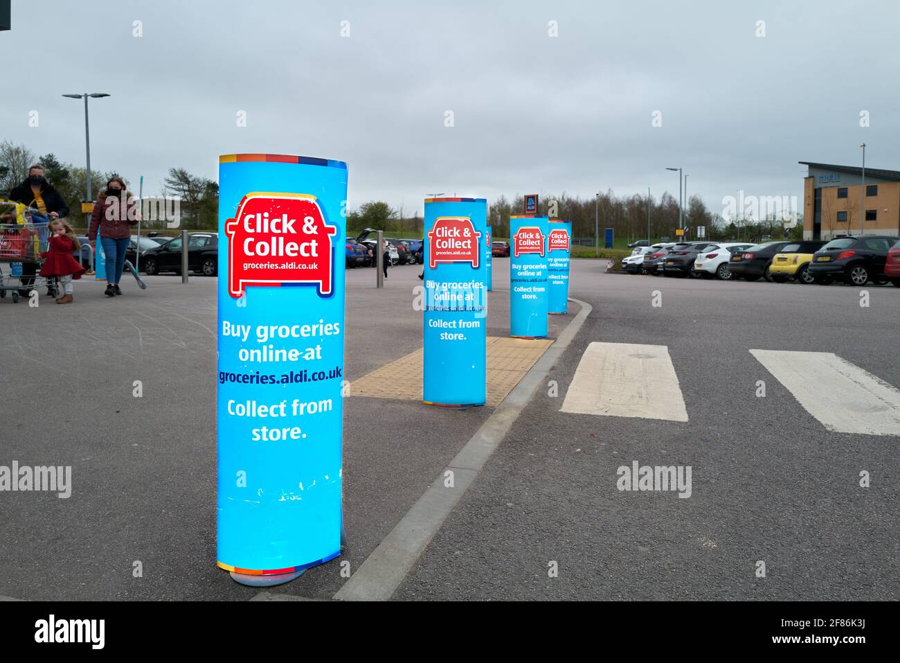 Click and collect collection point at Aldi supermarket, Corby, England