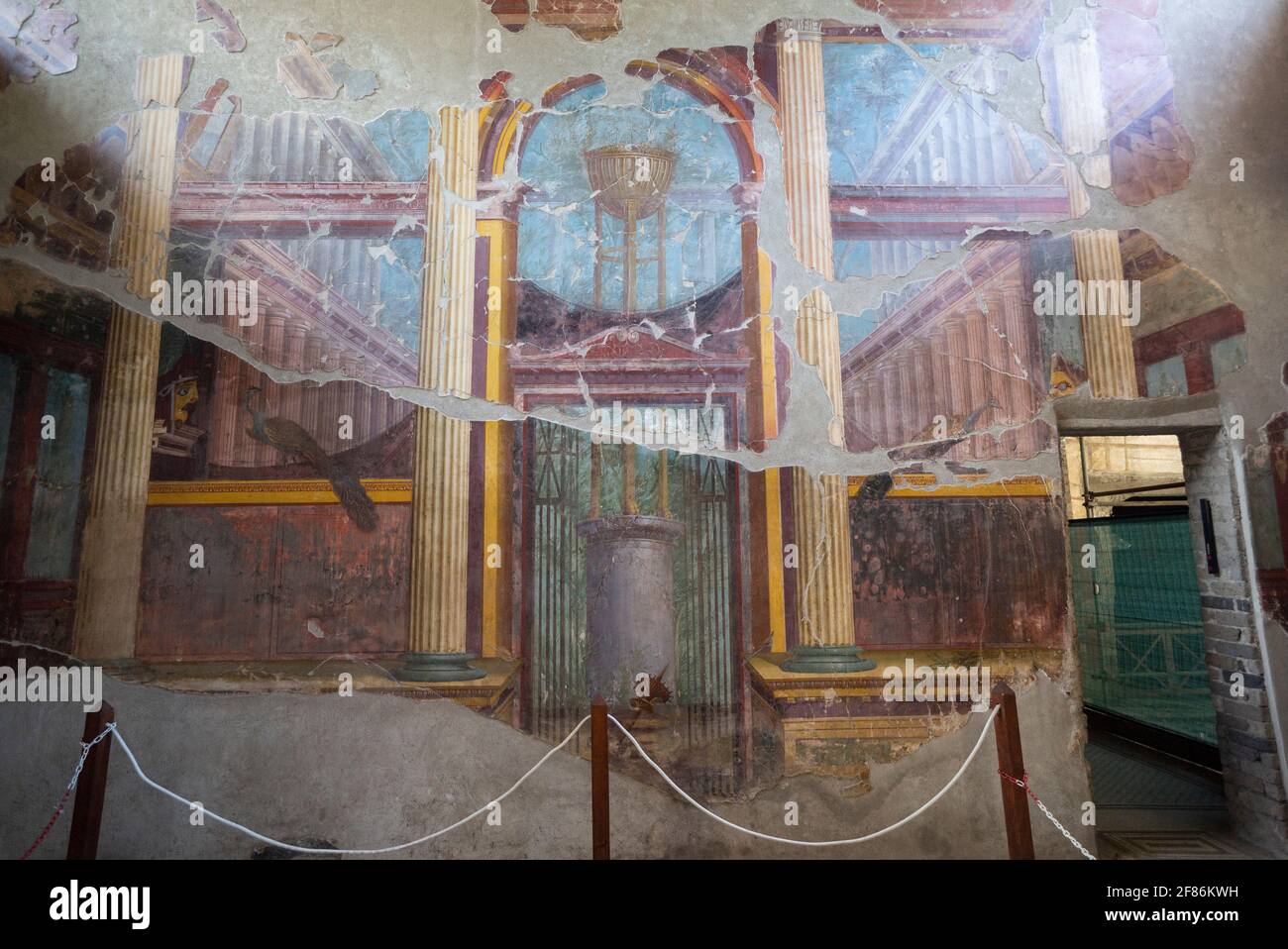 Torre Annunziata. Italy. Archaeological site of Oplontis (Villa di Poppea / Villa Poppaea / Villa A). The great sitting room, with frescoes in the Sec Stock Photo