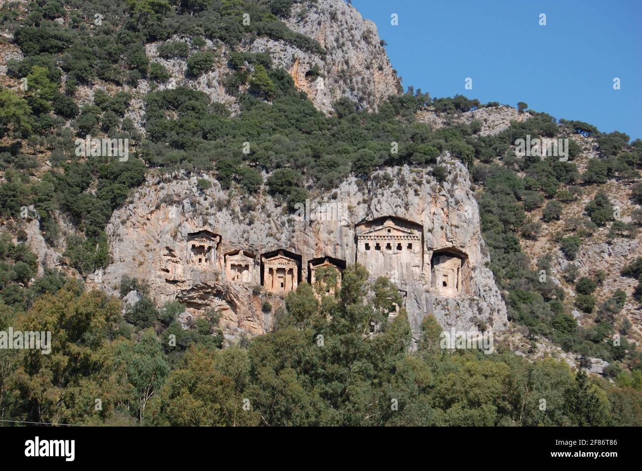 Turkey, Anatolie, the famous lycien tombs carved in the rocks in the ancient Kaunos city near De Dalyan. Stock Photo