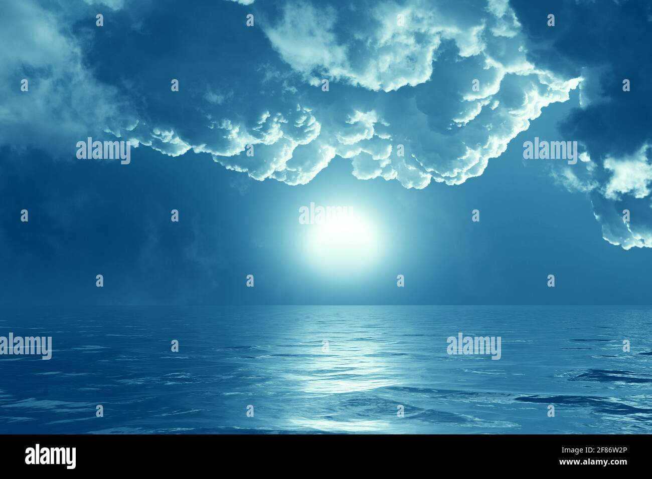 Sky with white clouds reflected in water Stock Photo - Alamy