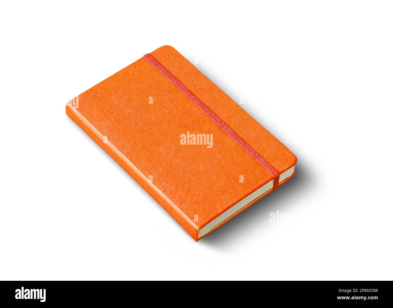 Orange closed notebook mockup isolated on white Stock Photo