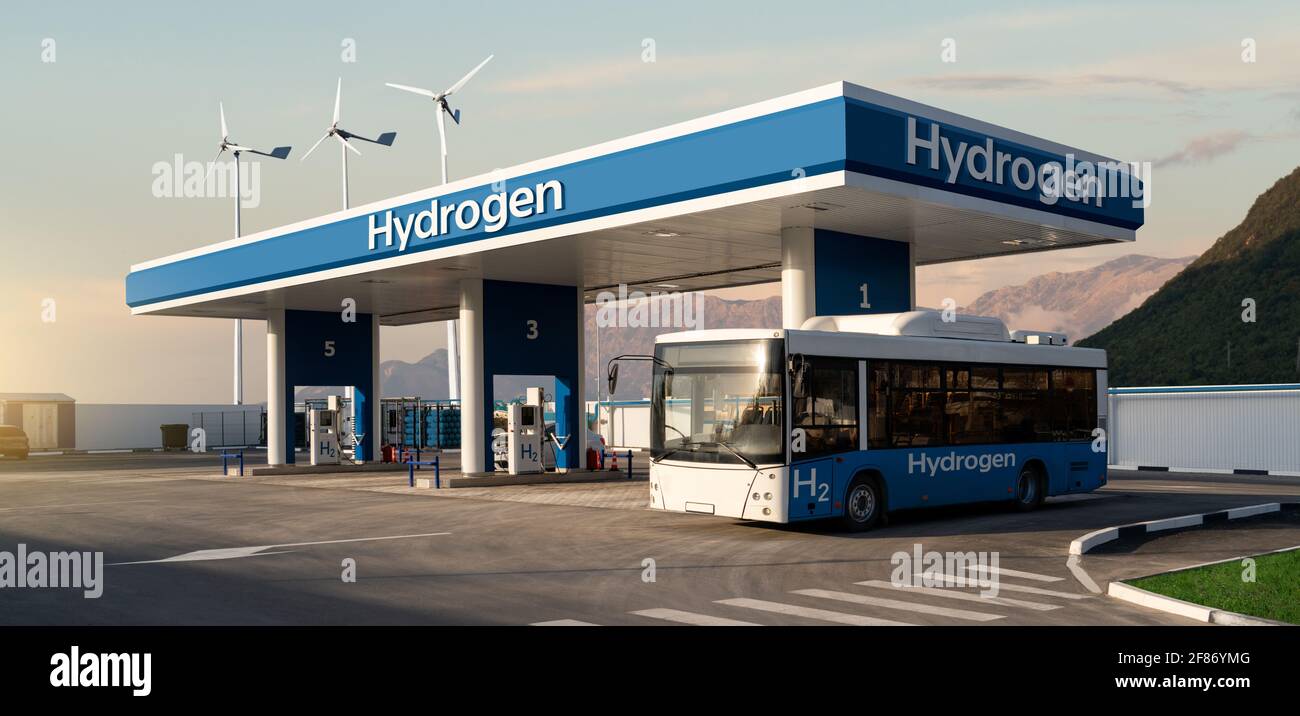 Fuel cell bus at the hydrogen filling station. Concept Stock Photo Alamy