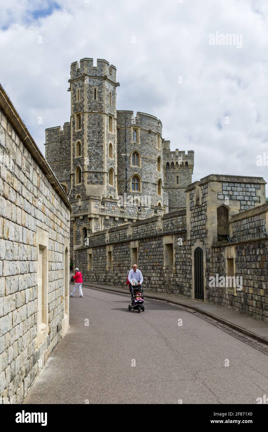 The royal residence of Windsor Castle, Berkshire, UK; view of King Edward III Tower. Stock Photo