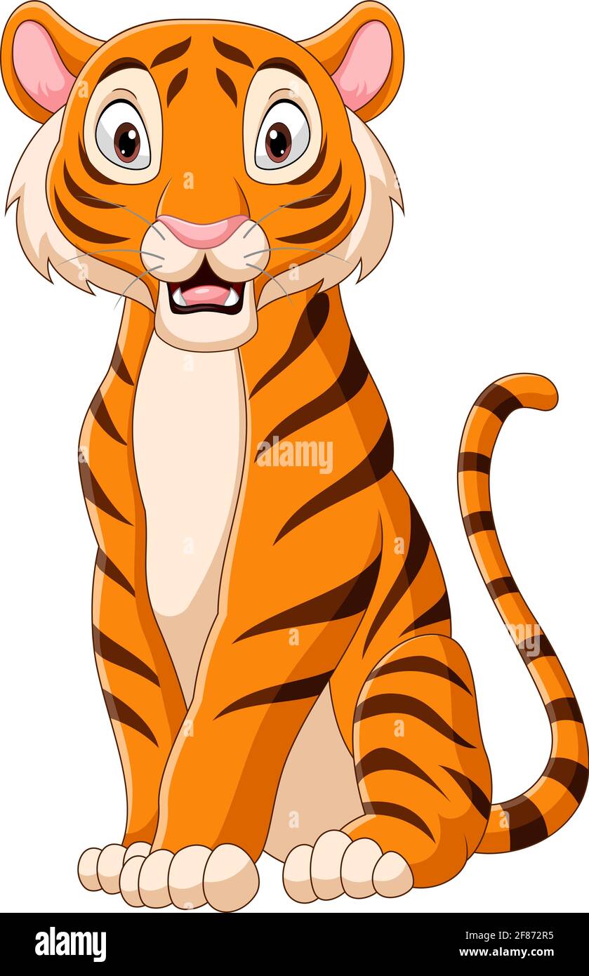 Cartoon tiger sitting on white background Stock Vector