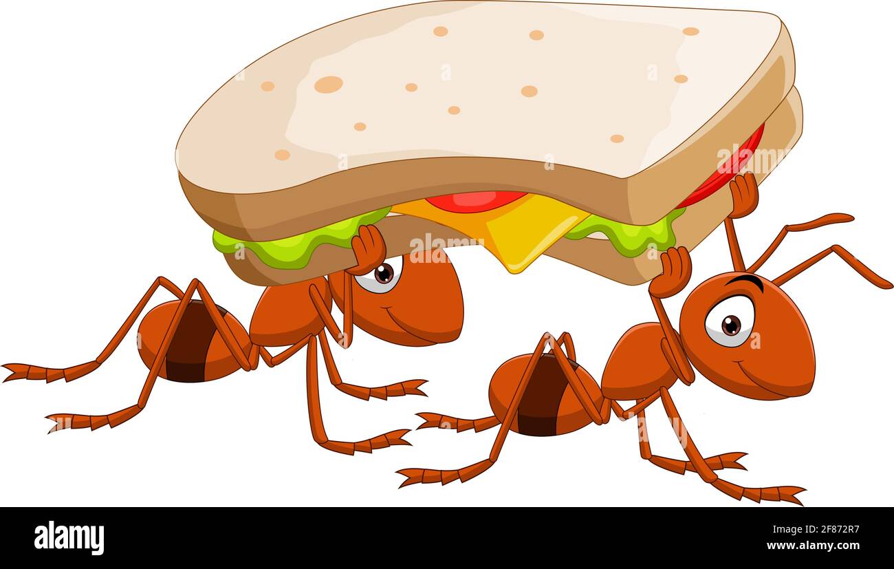 Cute two ants carrying a sandwich Stock Vector