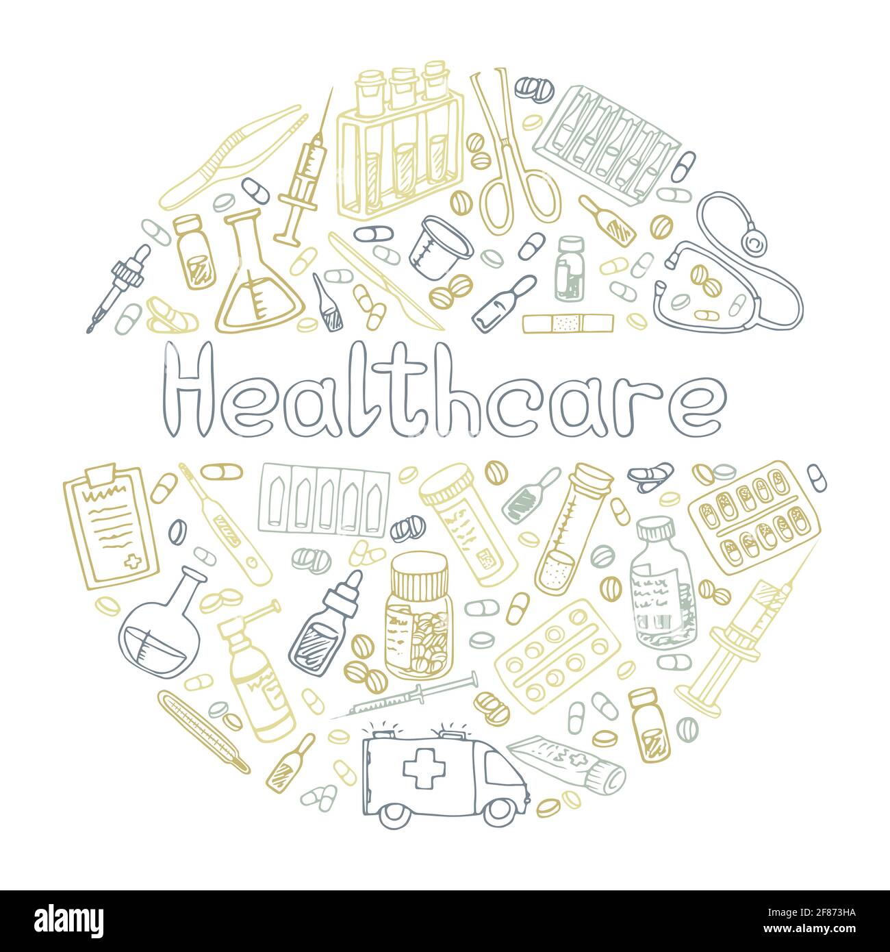 Hand Drawn Haelthceare doodle. Vector isolated Stock Vector