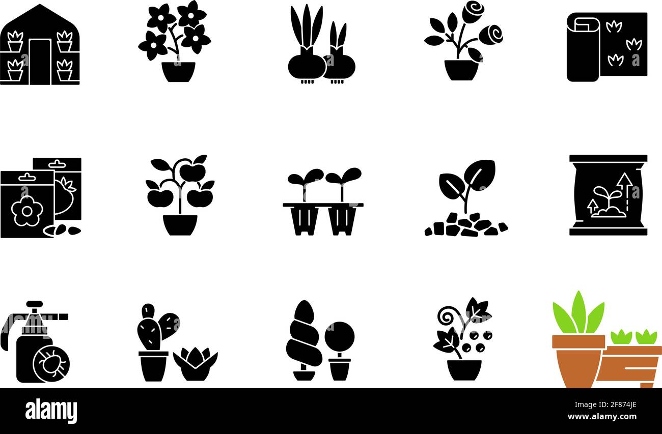 Gardening store categories black glyph icons set on white space Stock ...