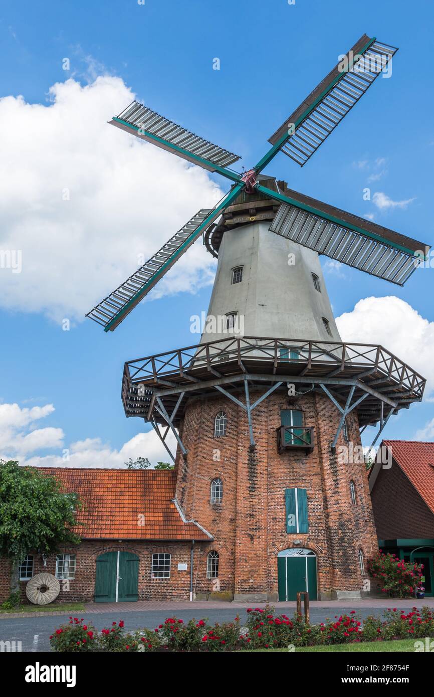 Windmill in Querenstede, Bad Zwischenahn, Ammerland, Lower Saxony, Germany Stock Photo