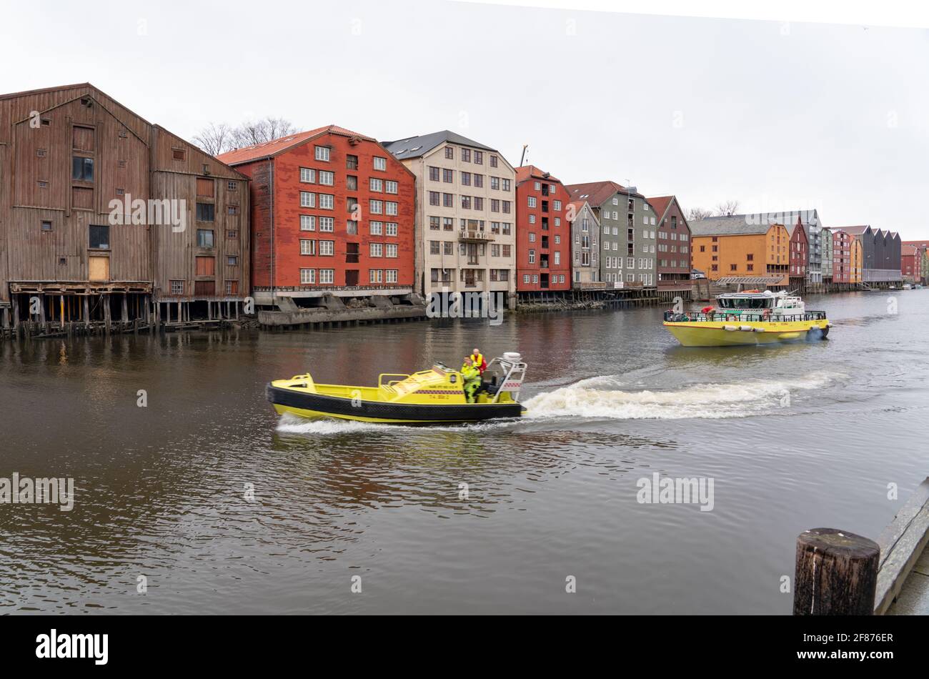 Rescue boats in river Nidelva, Trondheim Stock Photo
