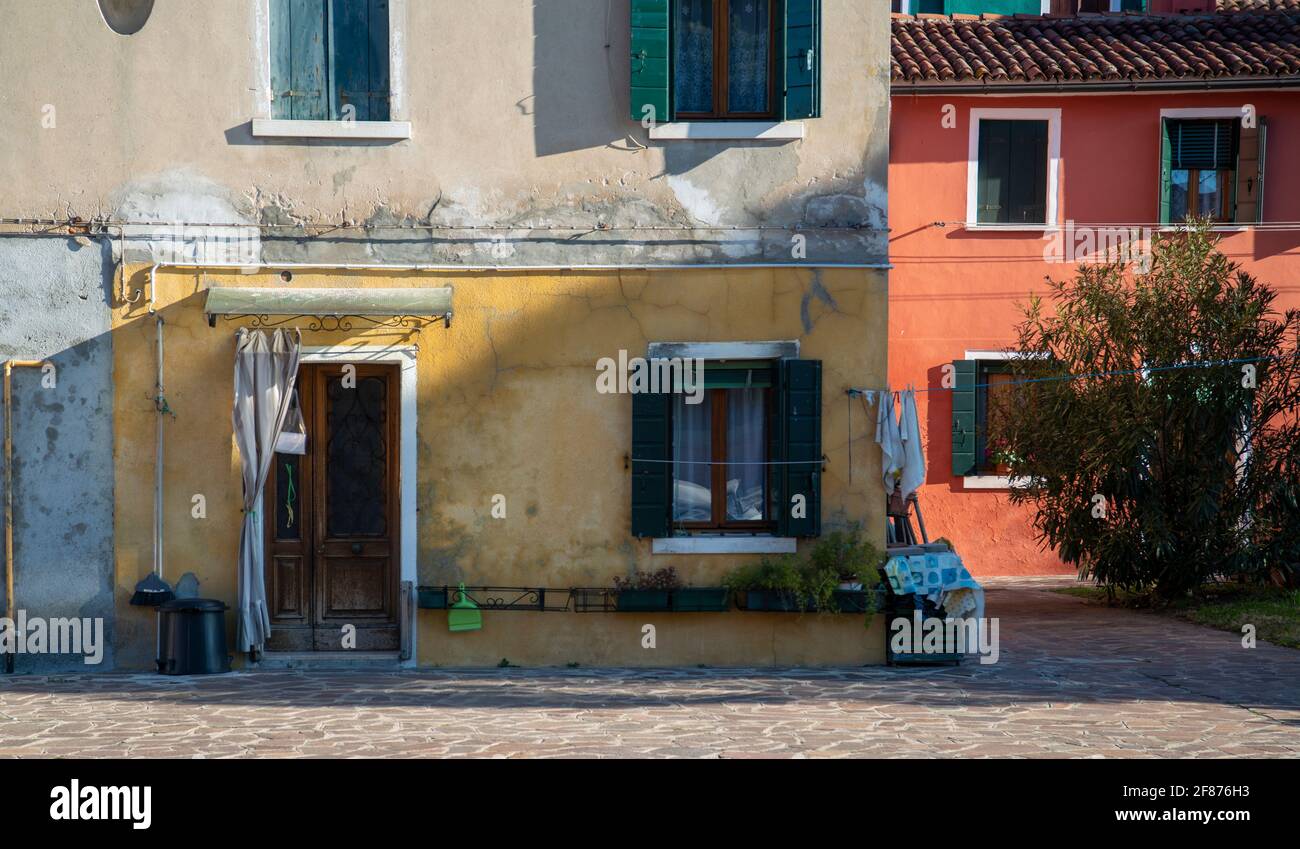Yellow and red buildings in Venice Stock Photo