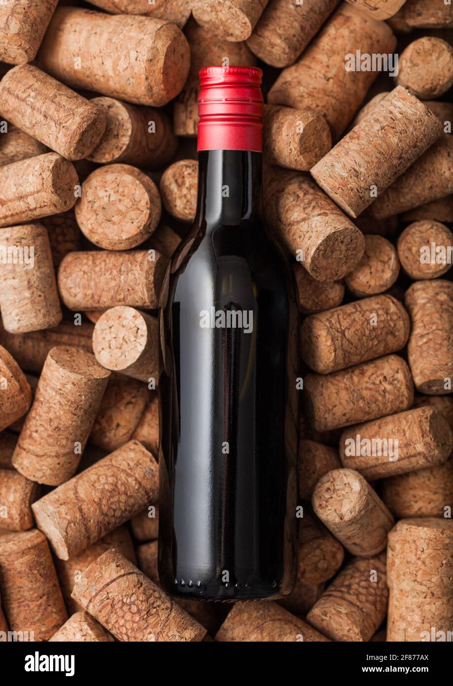 Bottle of red wine on top of various wine corks. Macro Stock Photo - Alamy