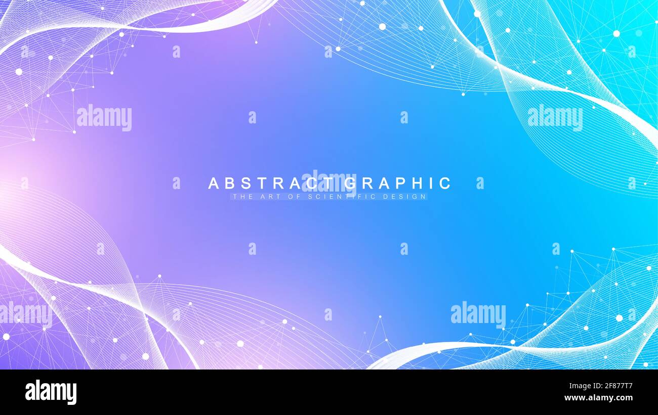 Digits abstract background with connected line and dots, wave flow ...