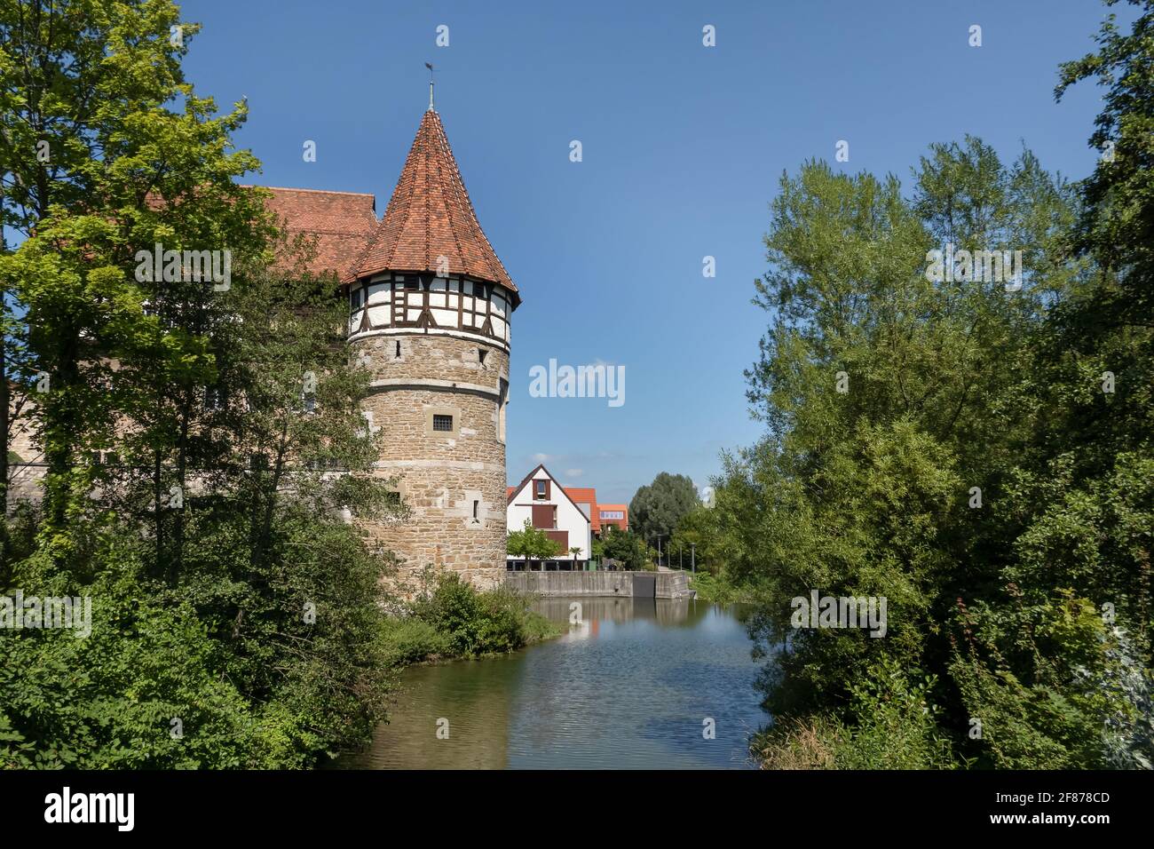 Balingen, Germany - tower Wasserturm on the river Eyach Stock Photo