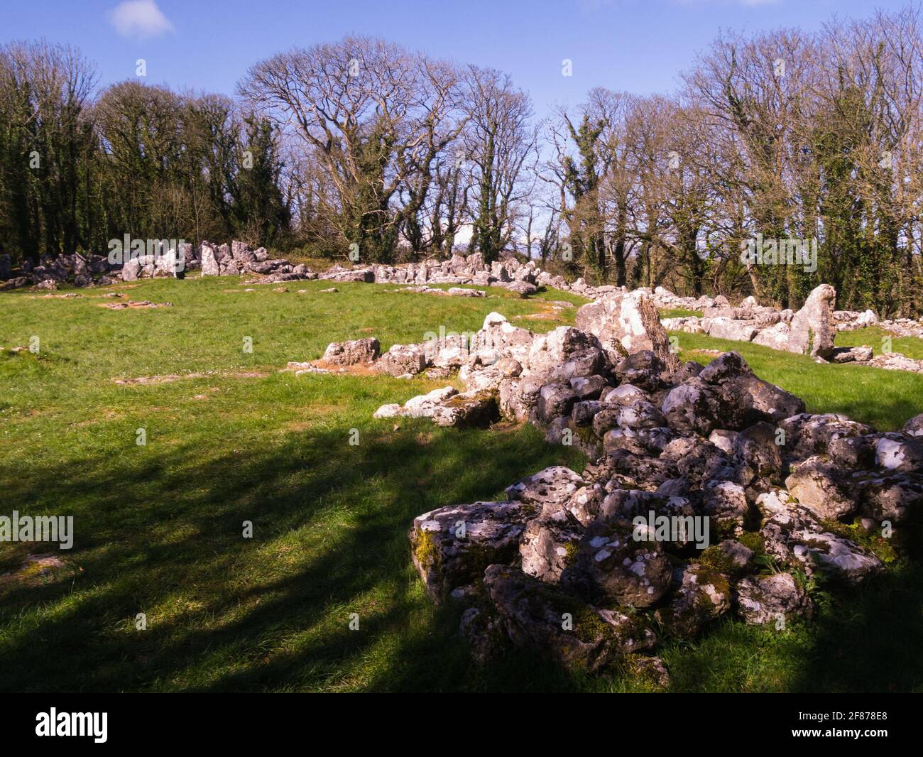 Ruins of Din Lligwy Ancient Village of enclosed Roman Hut Groups Lligwy Isle of Anglesey North Wales Stock Photo