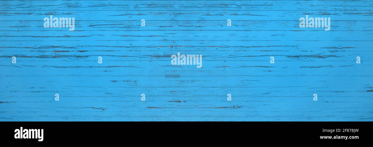 Blue weathered wooden wall - panoramic background Stock Photo