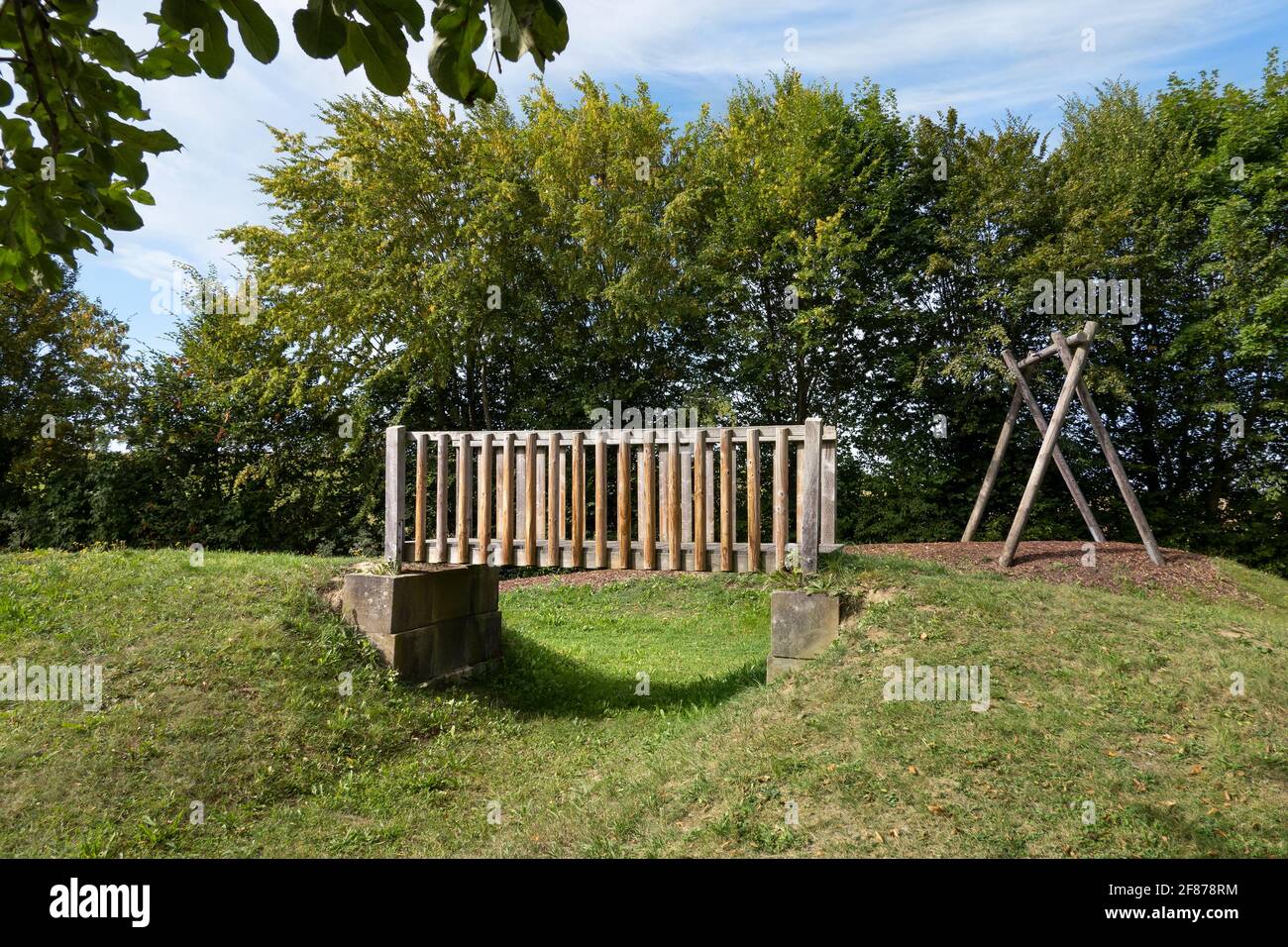 Small bridge made of wood in a childrens playground Stock Photo