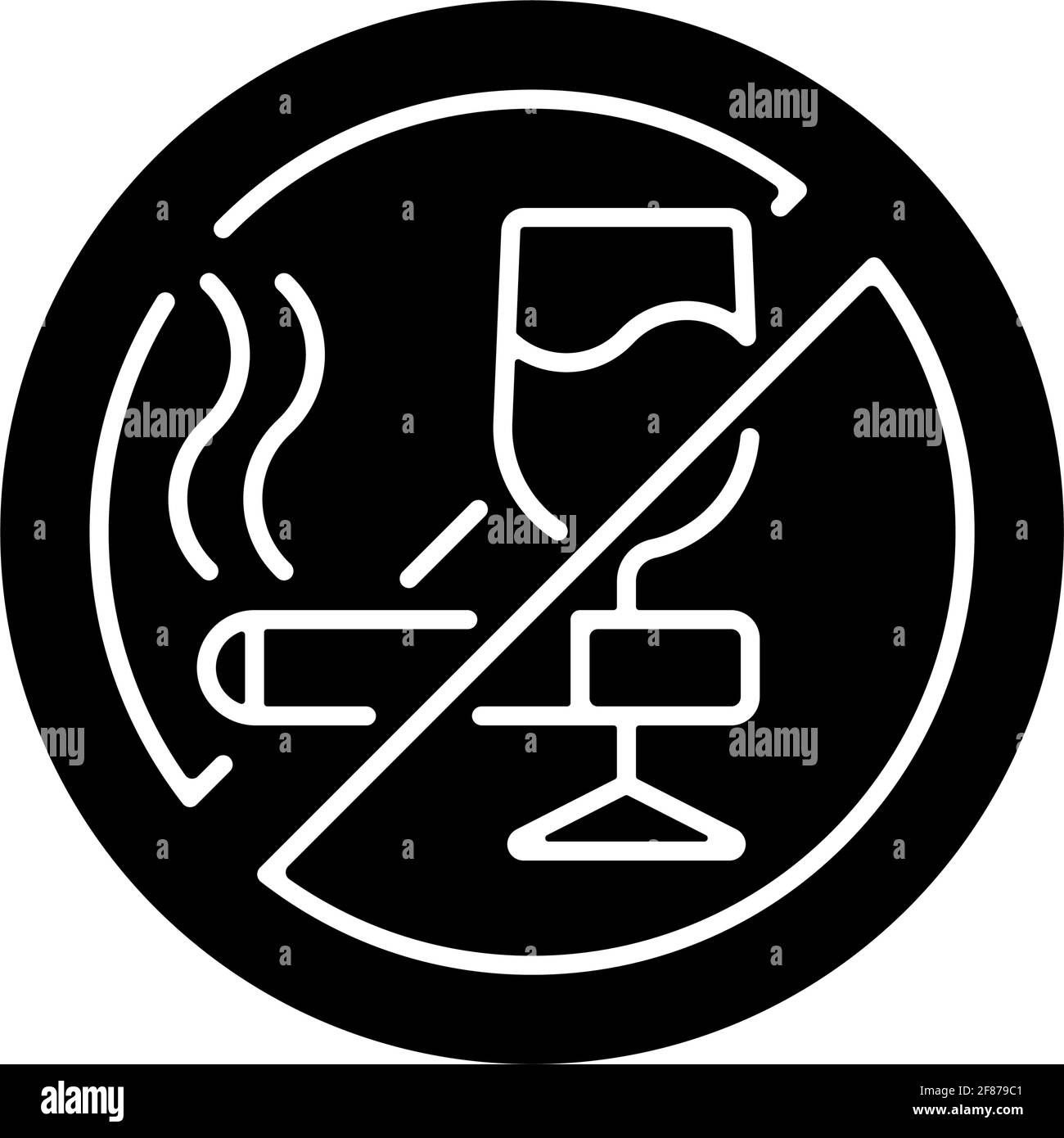 No alcohol and cigarettes black glyph icon Stock Vector