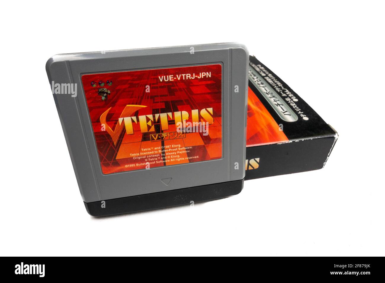 A Tetris game cartridge for the Nintendo Virtual Boy table-top video game console, first launched in Japan in 1995, (it did not launch in Europe). Stock Photo