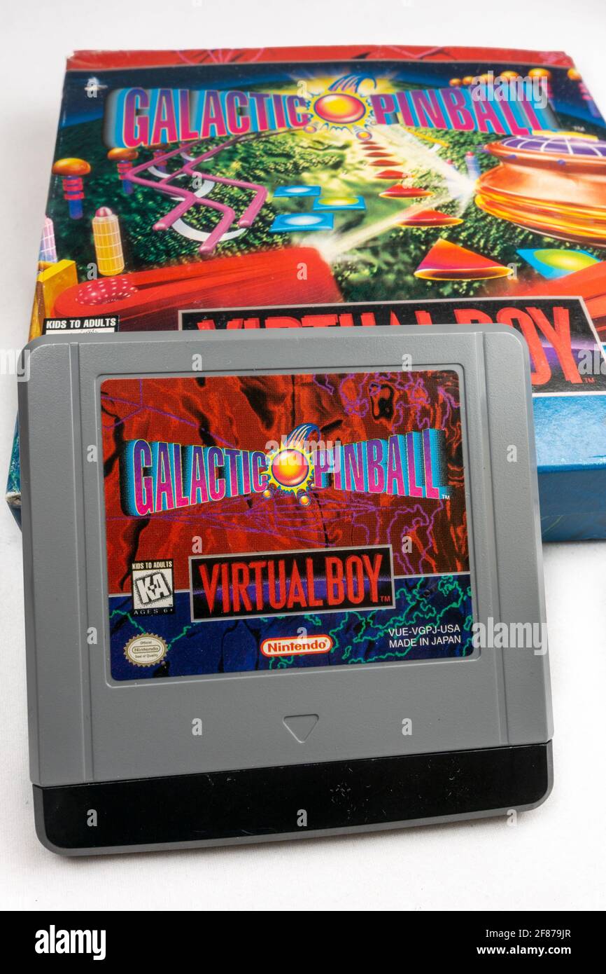 A Galactic Pinball game cartridge for the Nintendo Virtual Boy table-top video game console, launched in Japan in 1995, (it did not launch in Europe). Stock Photo