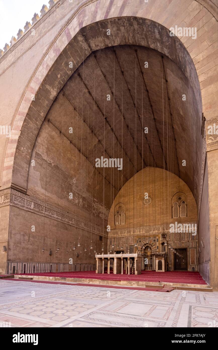 view towards qibla iwan, Sultan Hasan complex, Cairo Stock Photo
