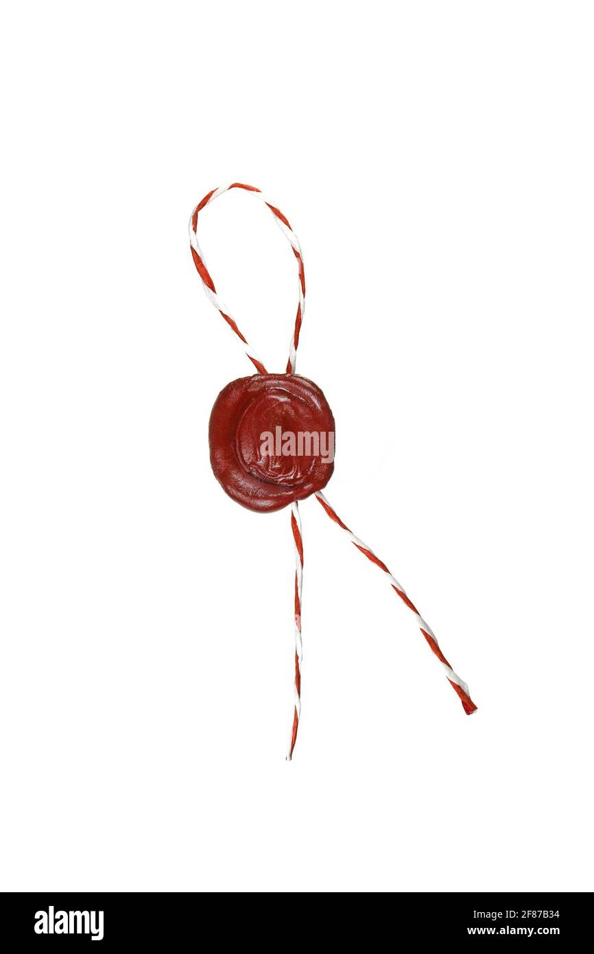 Red wax seal with rope isolated on white Stock Photo Alamy